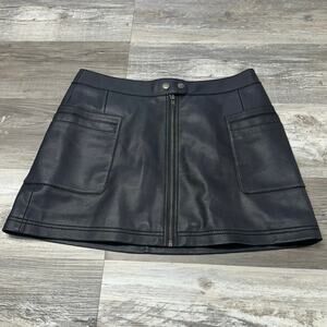 Free People Black Gray Womens 10 Full Front Zip Faux Leather A Line‎ Mini Skirt